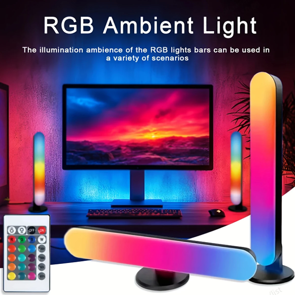 Two Led Strip Lights, Rgb Color Changing, 24-Key Remote Control, Symphony Atmosphere, Music Rhythm, Ambient Lighting, Suitable for