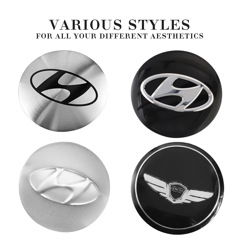 4Pcs 56mm Aluminium Car Wheel Hub Stickers For Hyundai Genesis I30 I20 I10 Venue Veloster Tucson Accent Auto Styling Accessories