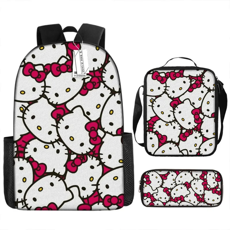 Sanrio Hello Kitty Kuromi My Melody Cartoon Cute Lunch Pen Bag Backpack School Satchel Three-Piece Set Travel Backpack Girl Gift