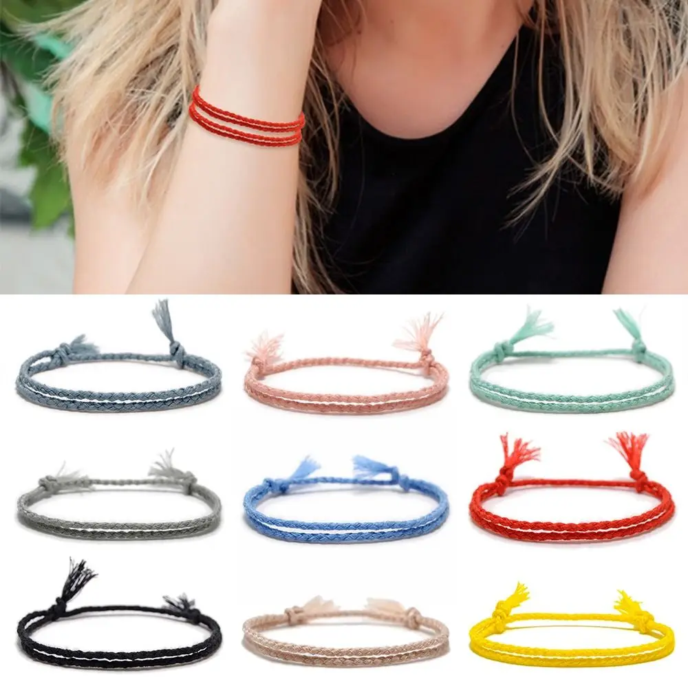 Pulsera de hilo trenzado multicolor, pulsera tejida hecha a mano de algodón para parejas, adorno texturizado, cuerda anudada, amantes de la cuerda de mano
