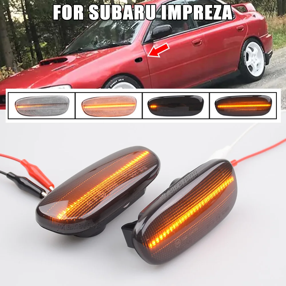 Dynamic Amber LED Front Side Marker Turn Signal Lights For 1993 1994 1995 1996 1997 1998 1999 2000 2001 Subaru Impreza GC GM GF
