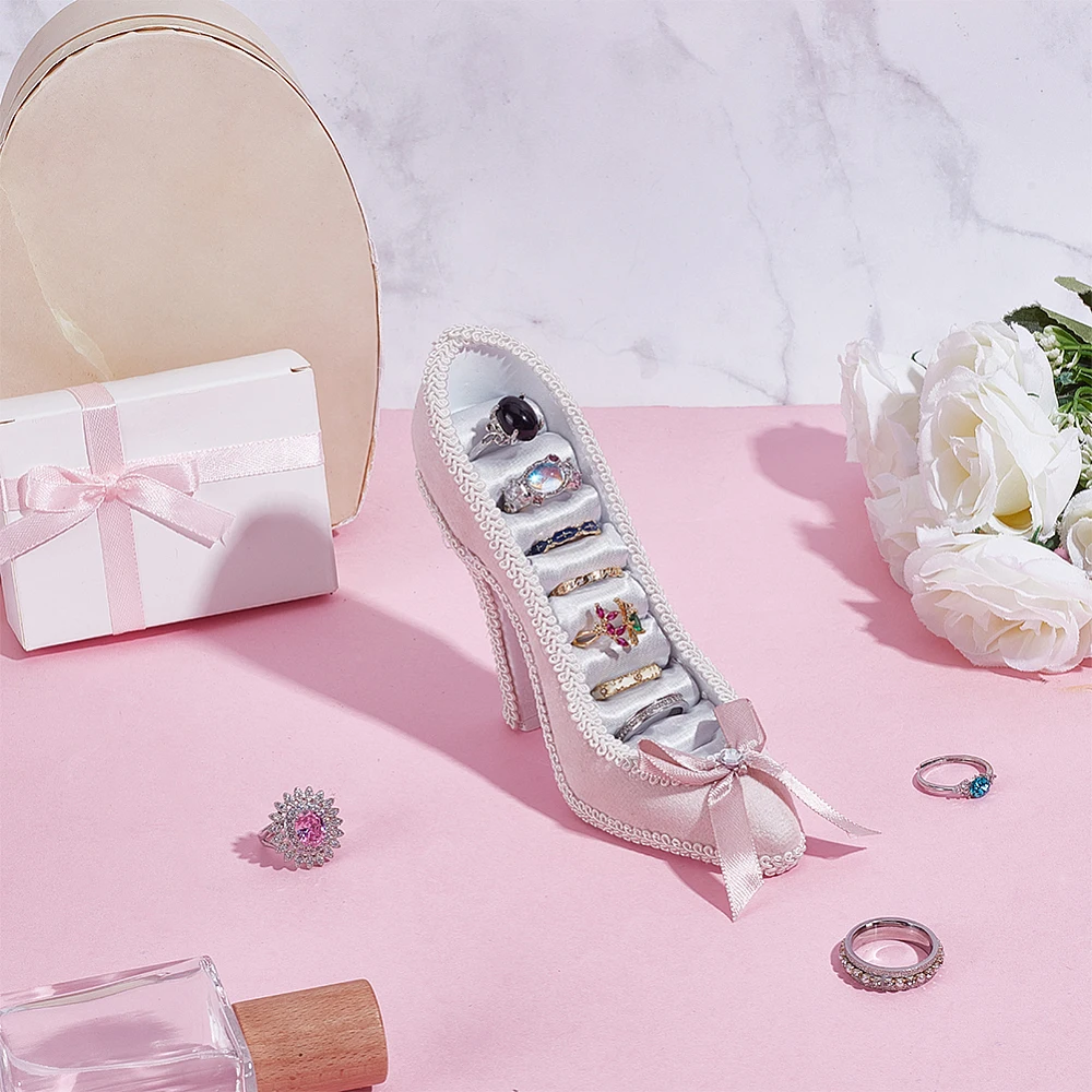 High Heeled Pink Shoes Earring Necklace Ring Jewelry Holder Ring Hang Display Stand Resin Crafts for Organizing Jewelry Display