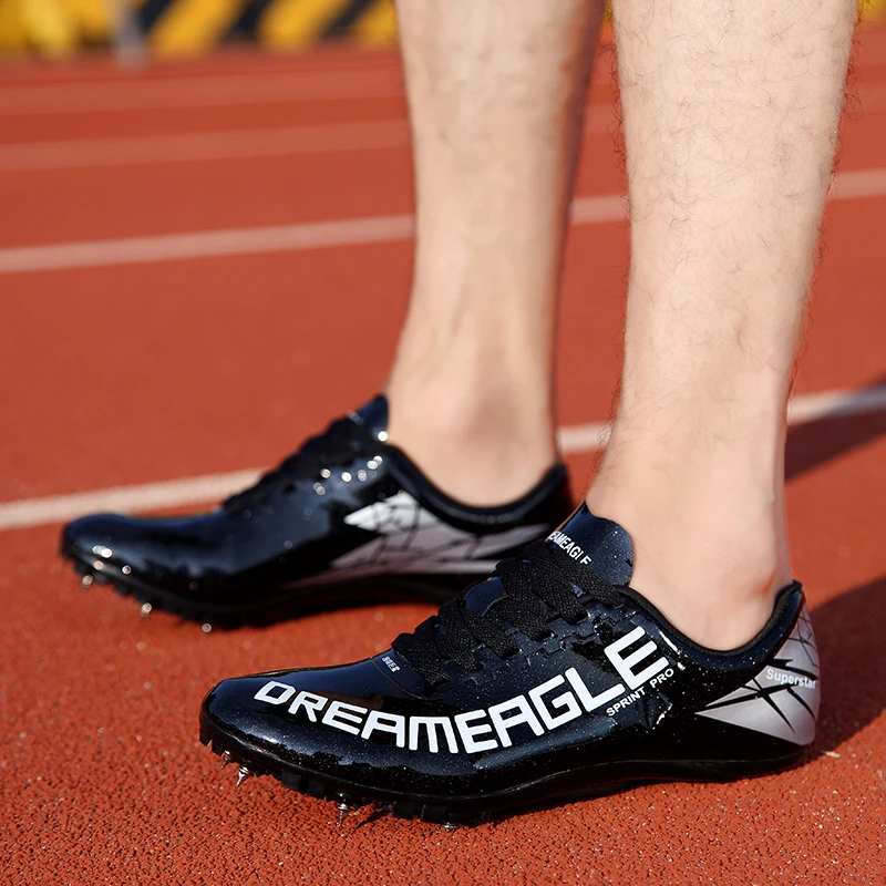 Tênis sem deslizamento unissex, tênis de corrida profissional, sapatos leves ao ar livre, unhas cravadas, sapatos de pista e campo Pu