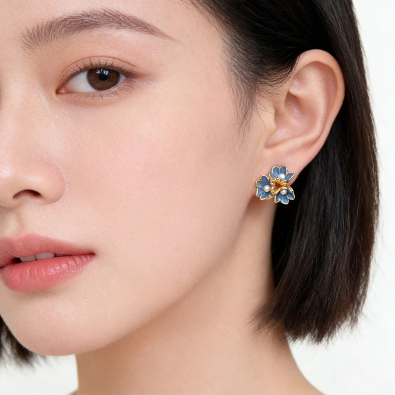 

Fashionable Classic Minimalist Enamel Drop Glazed Blue Iris Flower Exquisite Women Earrings Personalized and Elegant Accessories
