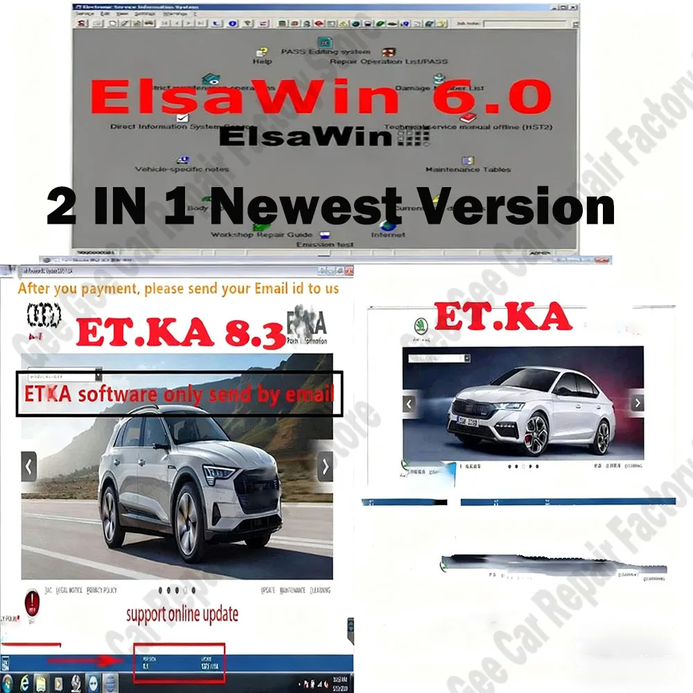 Etka 8.3 con ELSAWIN 6,0, el último software de mantenimiento de automóviles, catálogo de piezas electrónicas para vehículos en grupo, adecuado para modelos europeos de EE. UU.