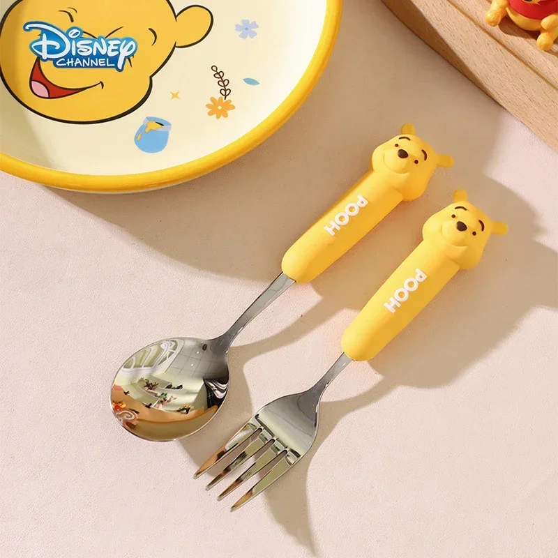 Disney Winnie the Pooh Spoon Fork Kids Tableware Cartoon Kawaii Soup Coffee Spoon Cake Fruit Fork Child Stainless Steel Cutlery