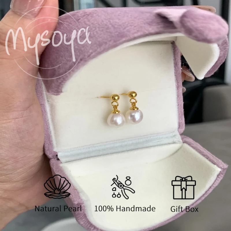 

MYSOYA White Freshwater Pearl Earrings 7-8mm With Gift Box, For Her/Him, Birthday/Wedding/Christmas/New Year/Anniversary Gift