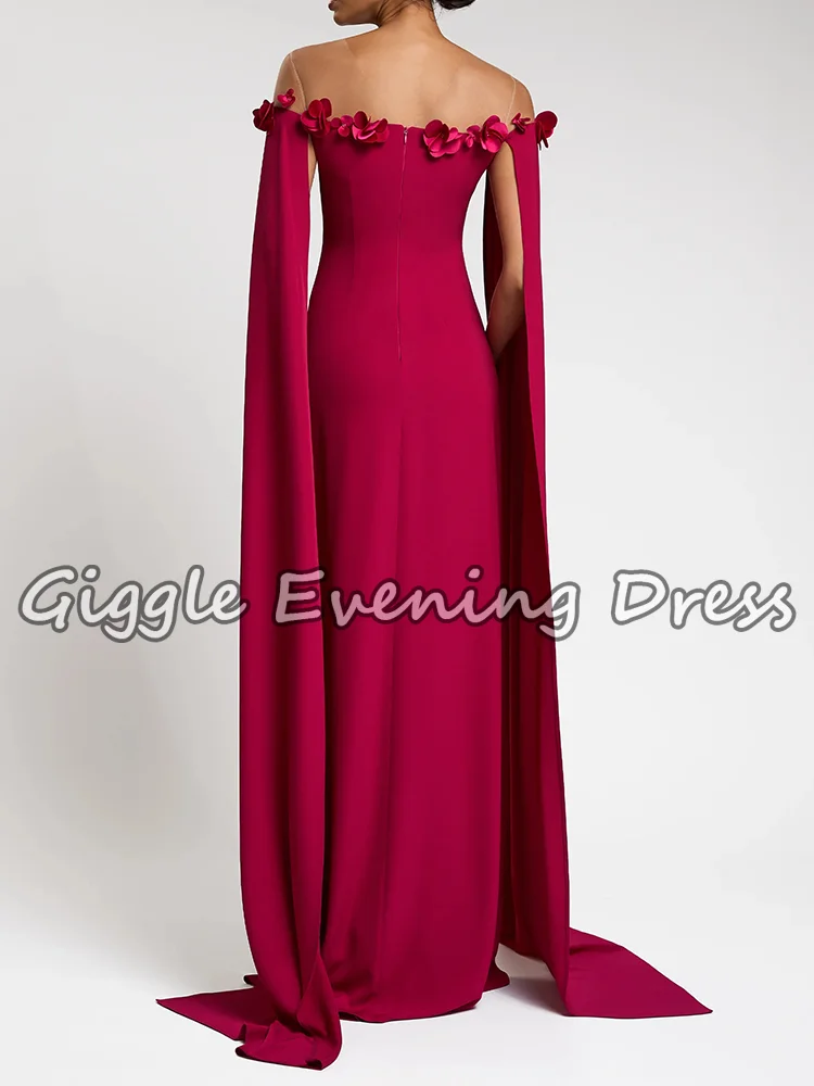 فساتين سهرة حمراء أنيقة من Giggle مزينة بالزهور الرائعة على شكل حرف a فساتين حفلات بطول الأرض حسب الطلب