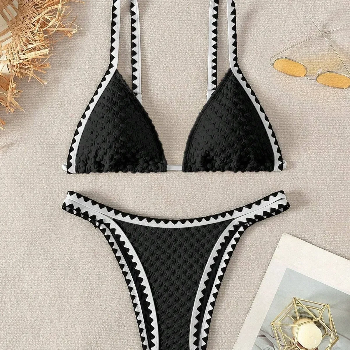 

2025 Special Fabric Bikini Set Women Sexy Simple Solid Thong Bikini Swimsuit High Waisted Lace Up Beach Bathing Suit
