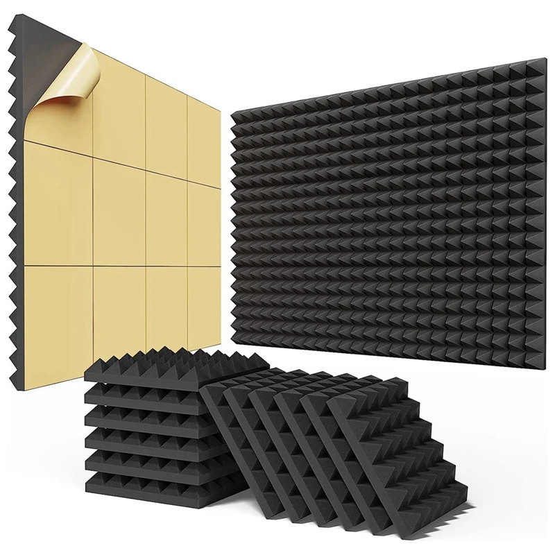 24PCS Self-Adhesive Sound Proof Foam Panels 2X12x12in,Fast Expand Acoustic Panels, Pyramid Design Soundproof Wall Panels