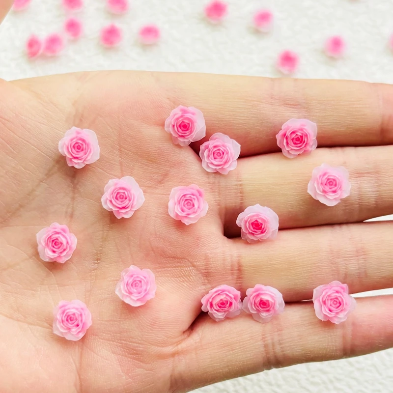 50 Pcs New Kawaii Cartoon Pink Rose Flower Resin Flat Back Cartoon Scrapbook Figurine DIY Bow Decor Accessories Crafts A43