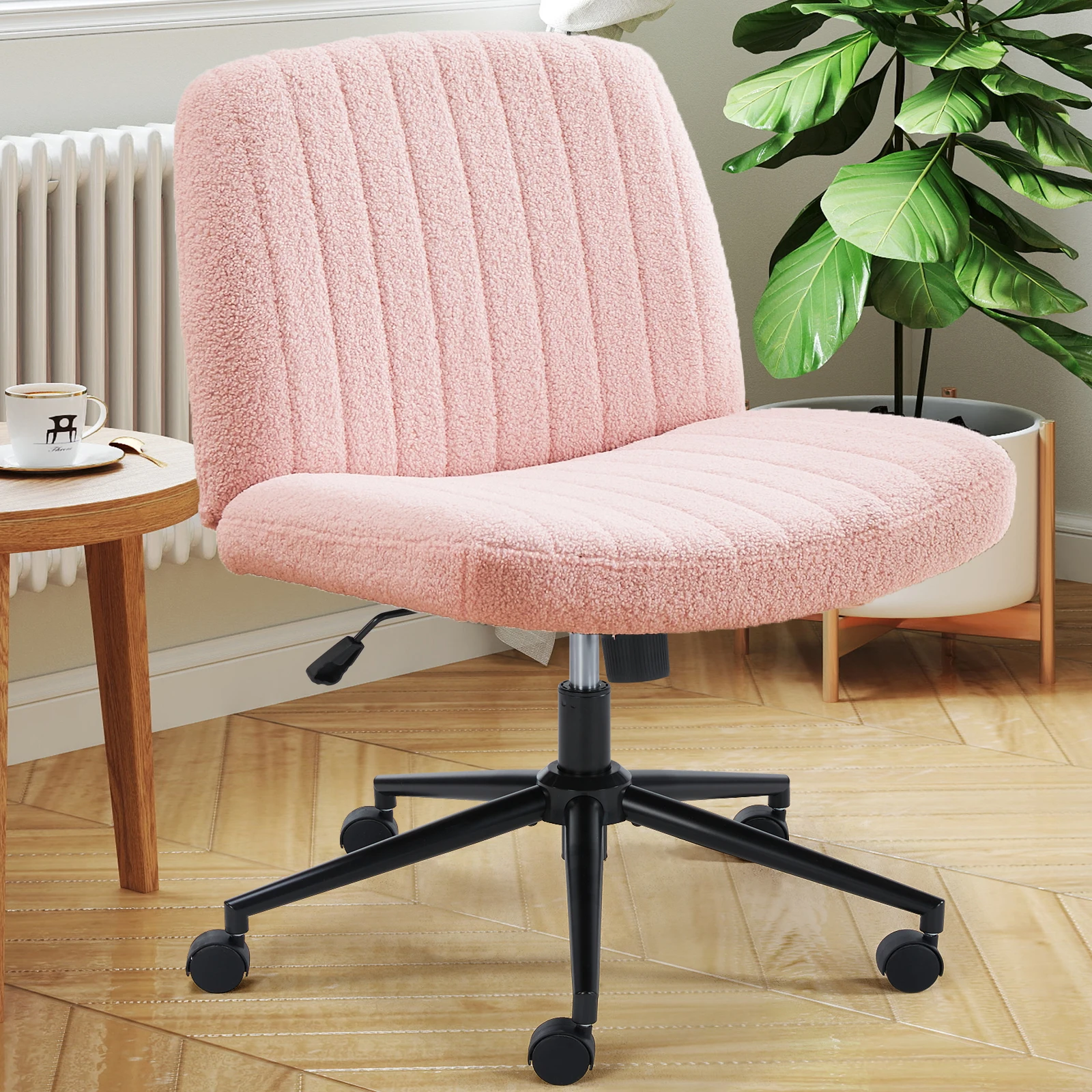 JHK Cross Legged Office Chair with Swivel Wheels Rocking Gaming Chair Armless Wide Desk Adjustable Swivel Fabric Task Vanity