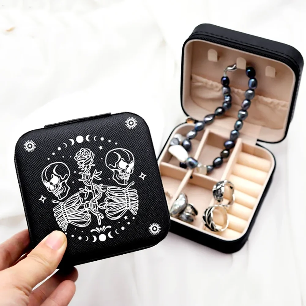 "1 قطعة صندوق مجوهرات الهالوين القوطي |   حافظة Skull Rose - هدية وصيفة العروس من Til Death، وتخزين مجوهرات السفر، ومستلزمات الحفلات المفضلة"