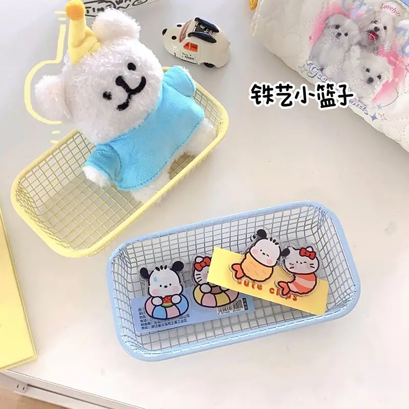 

INS Desktop Storage Basket Iron Art Miscellaneous Items Organizer Box Korean Pure Color Home Storage Make Up Sorting Holder