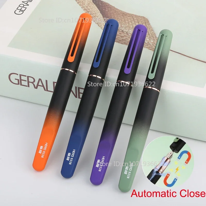 HERO 9338 Magic Innovative Magnetic Metal 0.4mm Fountain Pen Nib Pen Cap Automatic Close Student Calligraphy Writing Gift