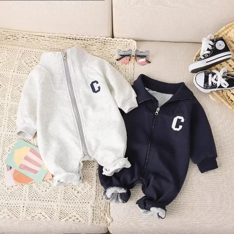 

Autumn Winter Baby Girl Boys Rompers Casual Fashion Long-Sleeved Zipper Jumpsuit Toddler Boys Clothing