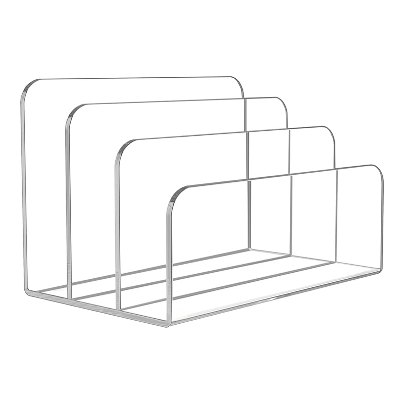 

3 Sections Clear Acrylic Bookends Book Stands Desk Organizer Holder For Documents Letter Book