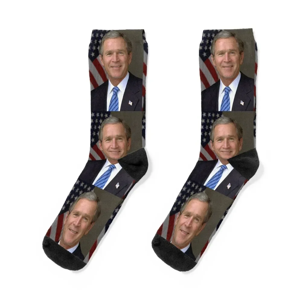 

George Bush Junior Portrait Socks sports stockings new year colored warm winter Socks Man Women's