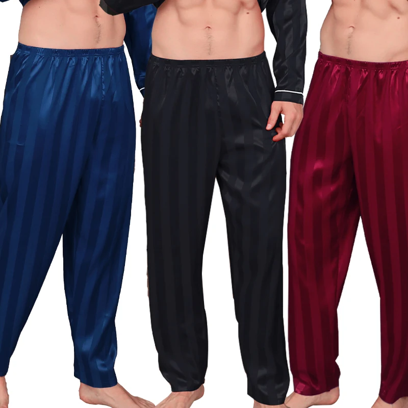 

Three Colors of Men's Pajama Pants Ice Silk Summer Striped Sleepwear Oversized Casual Home Pants Sleeping Pants