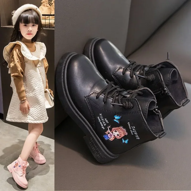 Botas de princesa para niño y Niña, botines de cuero de manga media, a la moda, otoño e invierno, 2023