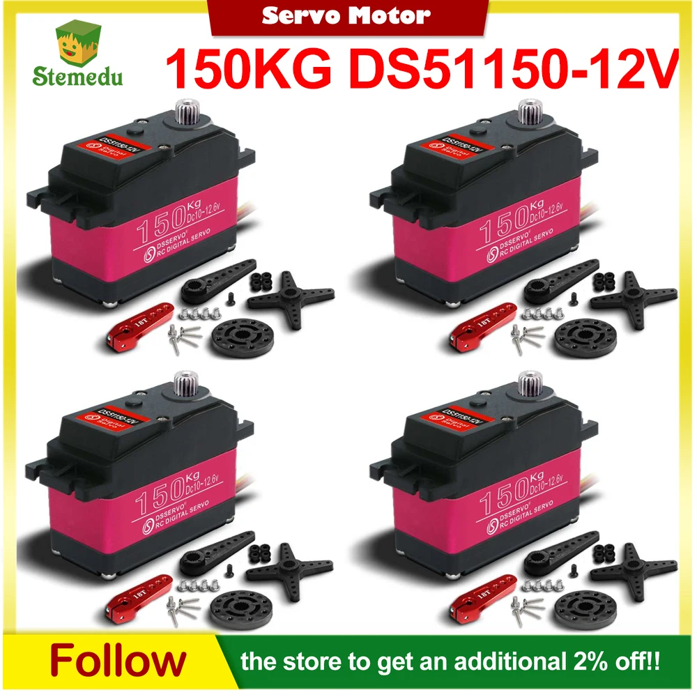 4PCS DS51150 150KG HV 12V RC Servo - Scala 1/5 18T Ingranaggio in acciaio inossidabile Servo a coppia elevata per Redcat/HPI Baja 5B SS