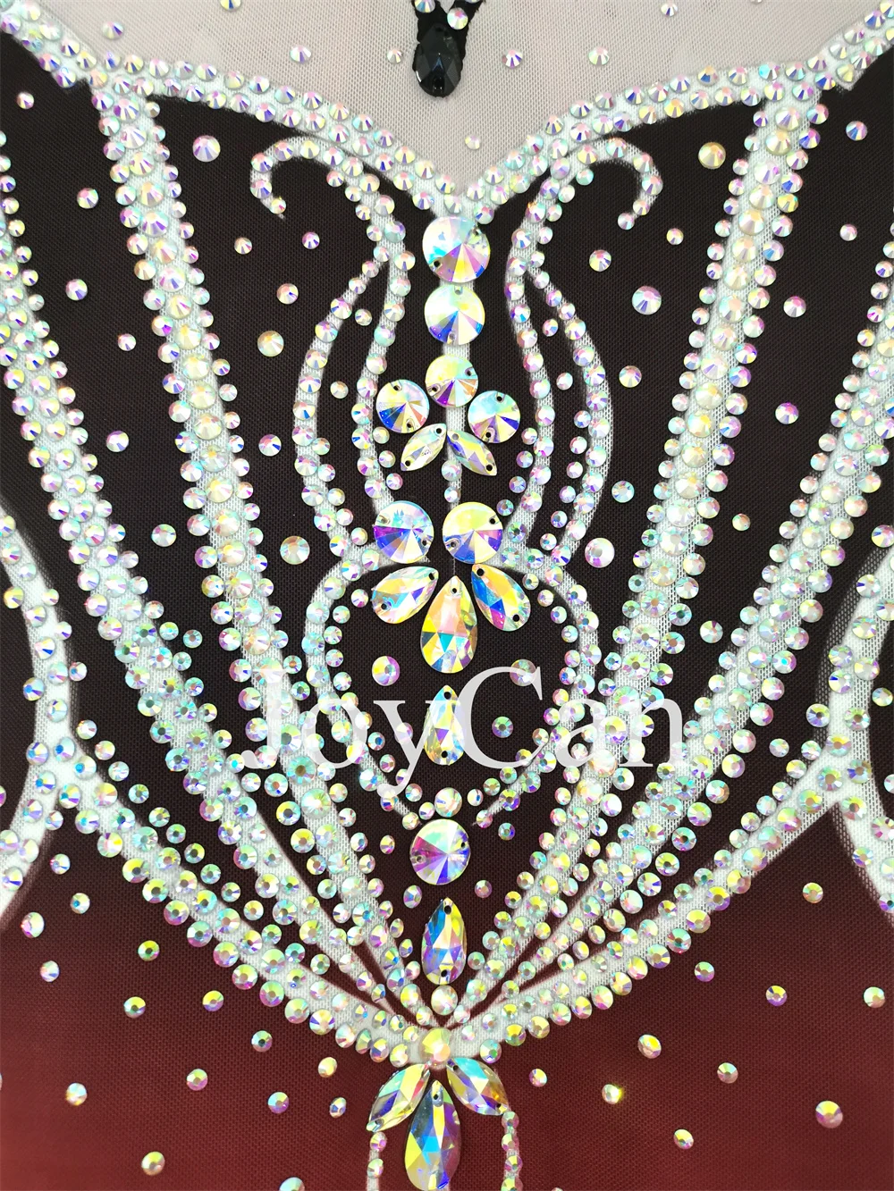 JoyCan-فستان التزلج على الجليد للفتيات ، سبانديكس ، شبكة مطاطية ، أحمر ، ملابس الرقص المنافسة ، حسب الطلب