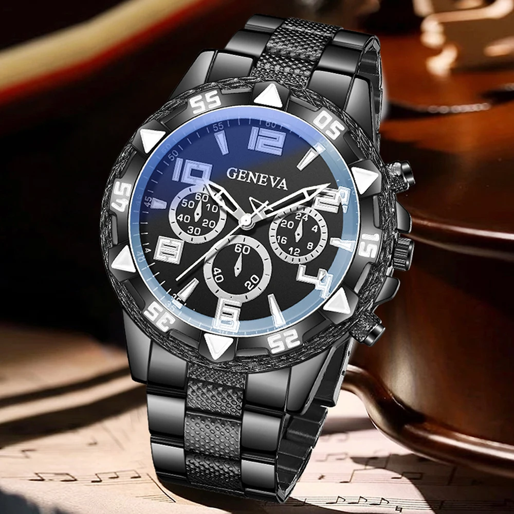 3PCS Men's Watch Set Business Trend Versatile Digital Scale Circular Dial Quartz Watch Perfect Gift for Friends or Dad