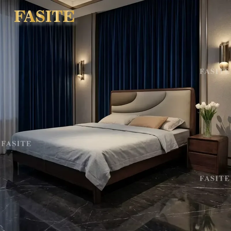 For Queen Size Bed Frame Solid Wood Double Bed Modern Deluxe Upholstered Headboard Bedroom Furniture Set Wholesale New