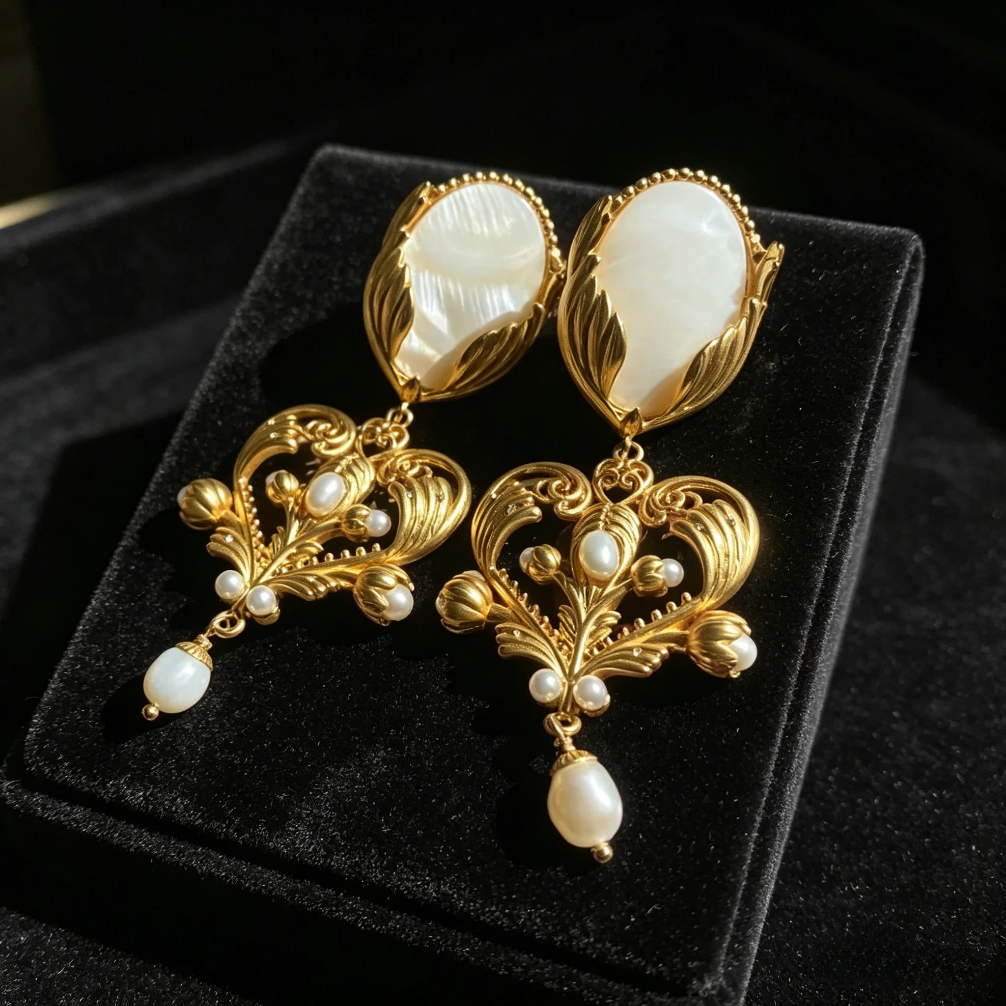 

Fashion Jewelry Vintage Phoenix Tail Flower White Shell Irregular Freshwater Pearl Swing Pendant Clip on Earrings Stud for Women