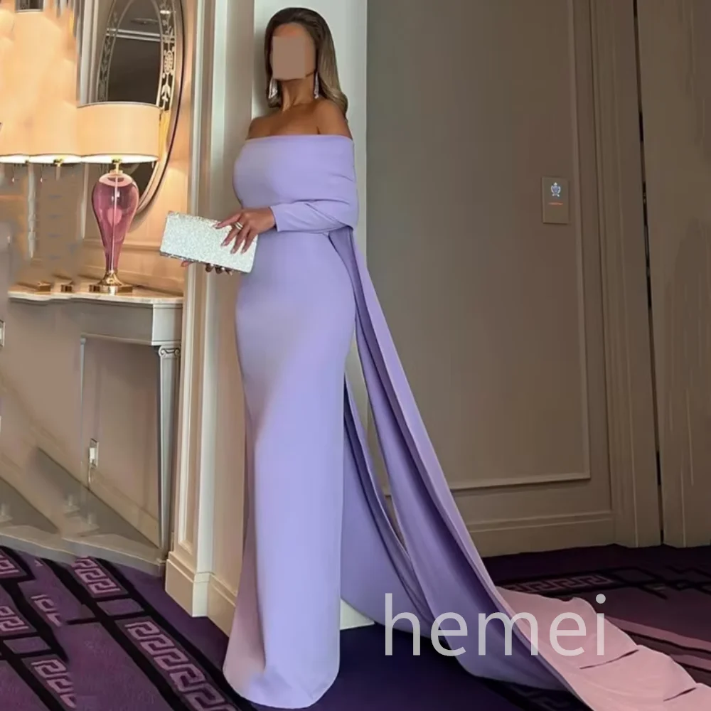 Robe de soirée personnalisée Simple et élégante pour femmes, fourreau, épaules dénudées, longueur au sol, robes de bal lavande