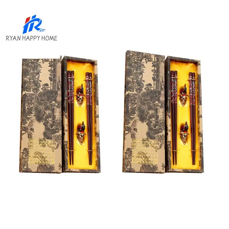 

4 Pairs Chopstick Reusable Chinese Chopsticks With Holder, Chinese Traditional Stylish Gift,B