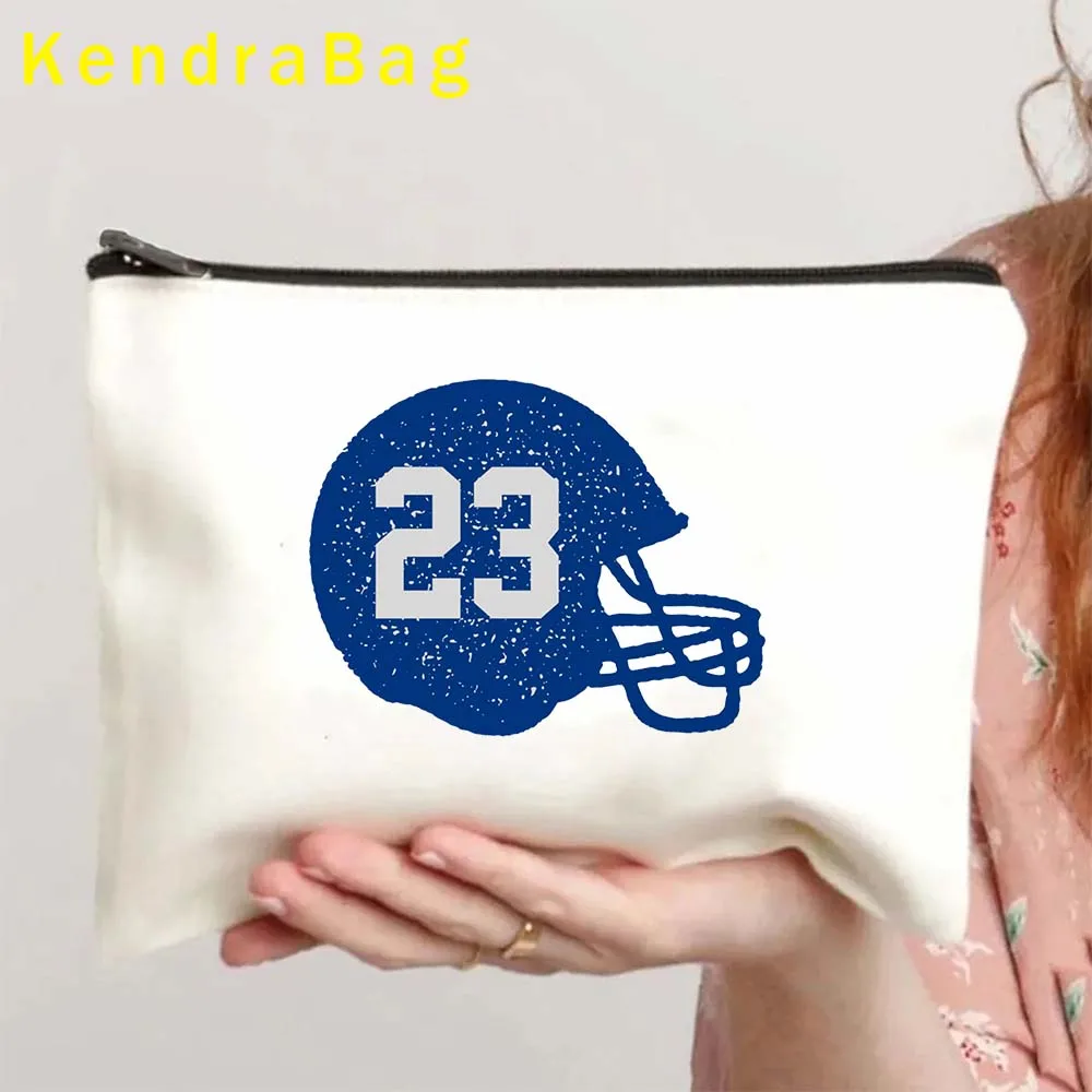 Football Team Helmet Personalized Number 23 Green Red Blue Lover Gift Canvas Cosmetic Makeup Toilet Bag Pencil Case Zipper Pouch