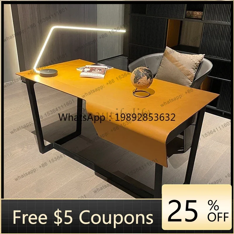 LYY Italian Minimalist Solid Wood Saddle Leather Desk Modern Light Luxury Designer Model Home Computer Desk