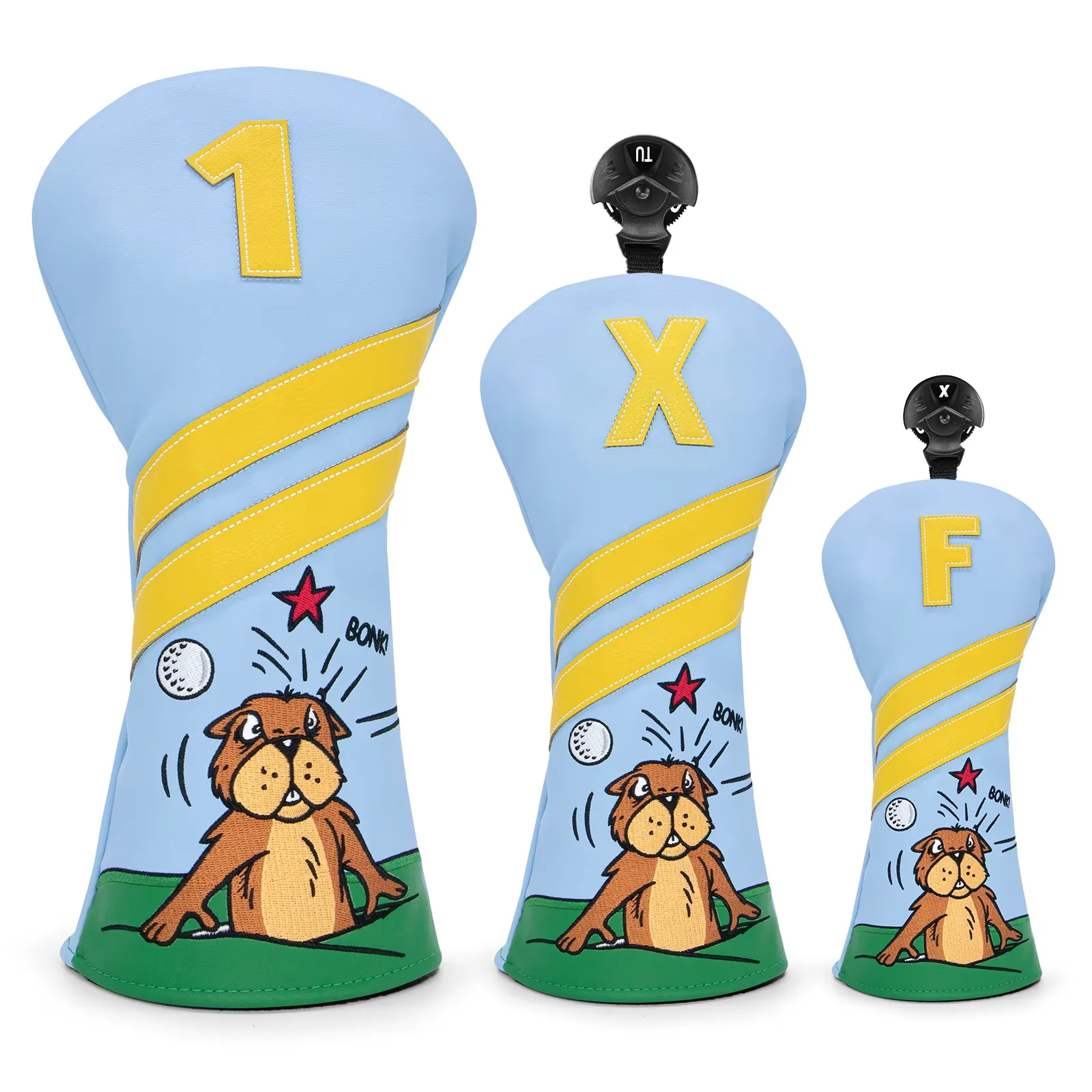 

Gopher-Premium Leather Golf Headcovers, Golf Driver Fairway Wood Hybrid Cover, Embroidery with Number Tags, Blade Mallet Putte