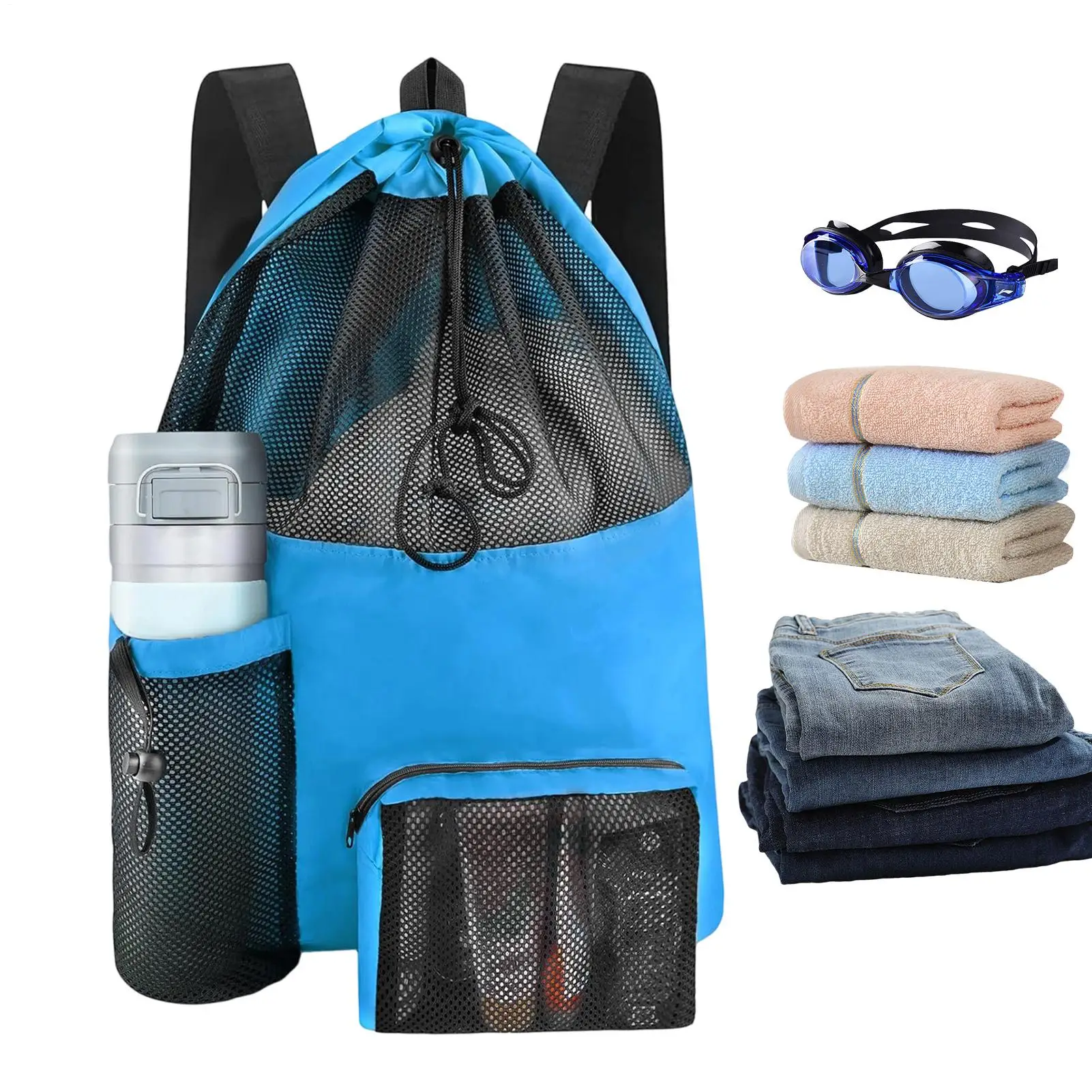 

Swim Bag Mesh Drawstring Backpack Mesh swim bag beach backpacks Multifunction Breathable Lightweight Mesh Bags