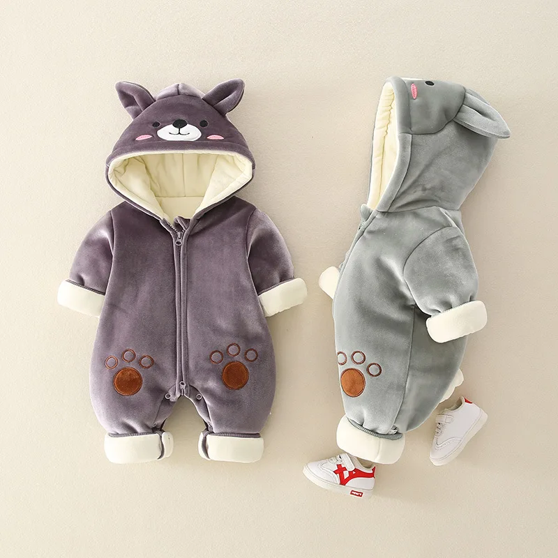 New baby clothes cartoon autumn and winter plus cotton clothing crawling clothes baby thick onesie baby outing clothes