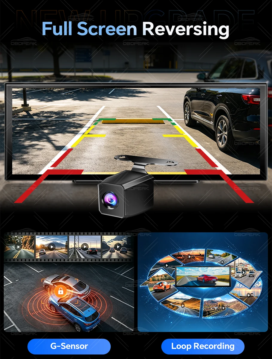 OBDPEAK K9 Max 12,3 Zoll 4K Dashcam Kabelloses CarPlay & Android Auto GPS-Navigation Touchscreen Auto-DVR-Kamera Videoaufzeichnung – Detail 16