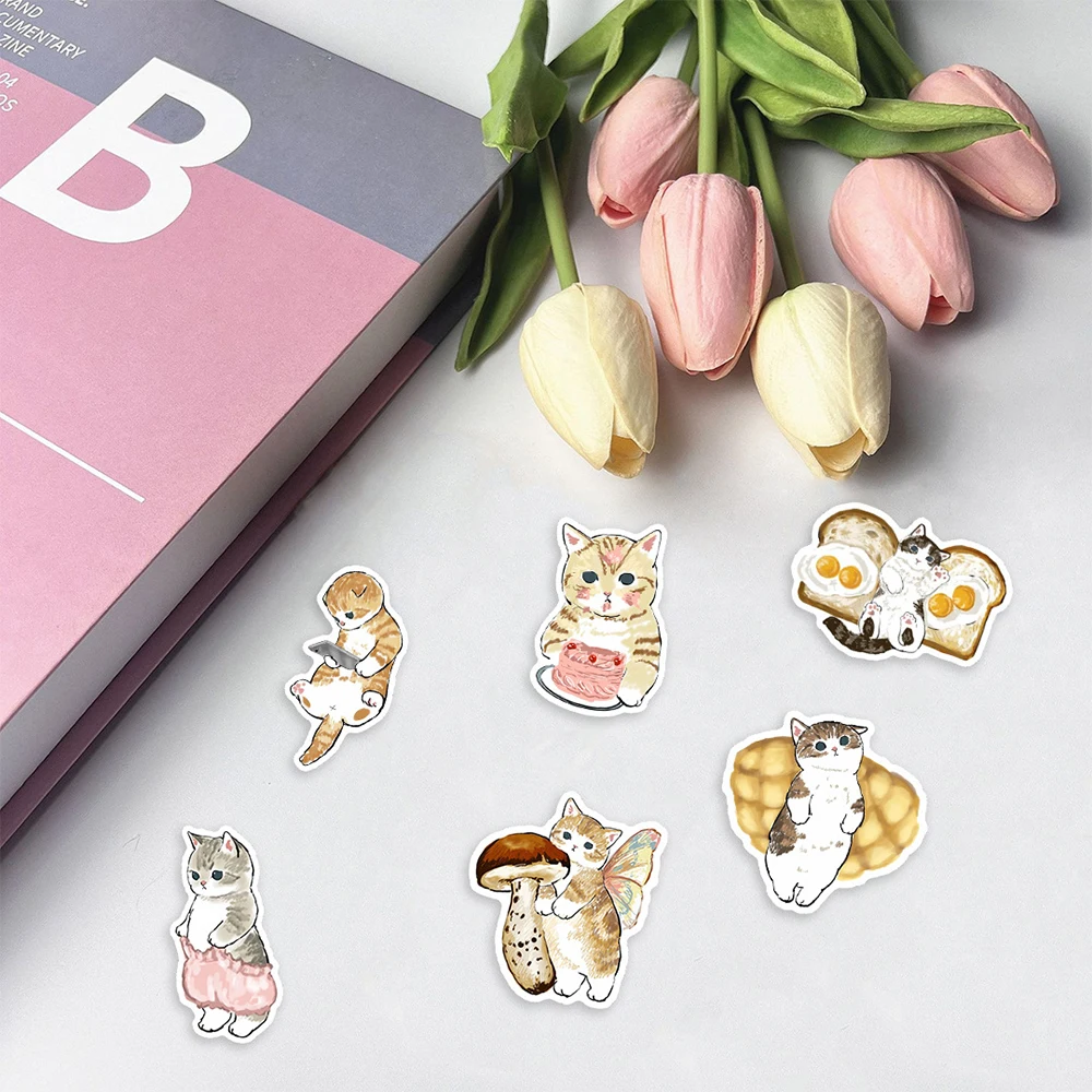 10/30/50pcs Kawaii Cat Cartoon Sticker Cute Animal Decals Kids Toys DIY Scrapbook Laptop Stationary Guitar Suitcase Car Sticker