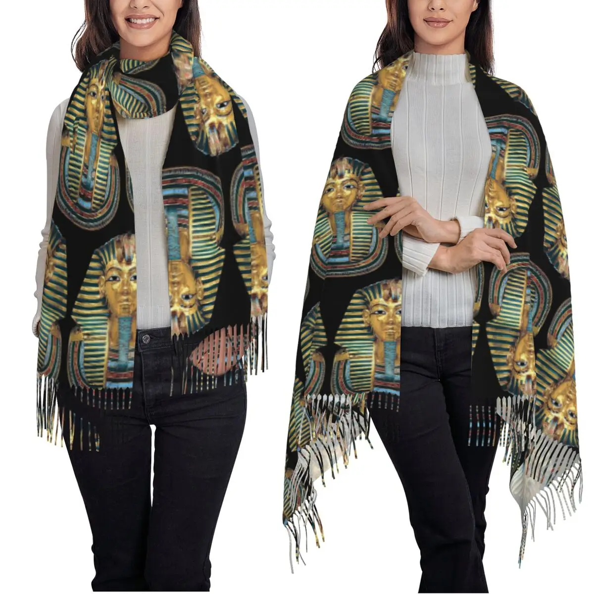 الذهب القديم فرعون مصر الملك توت المصرية الهيروغليفية وشاح شرابة الأوشحة للنساء شالات ويلتف شال طويل التفاف