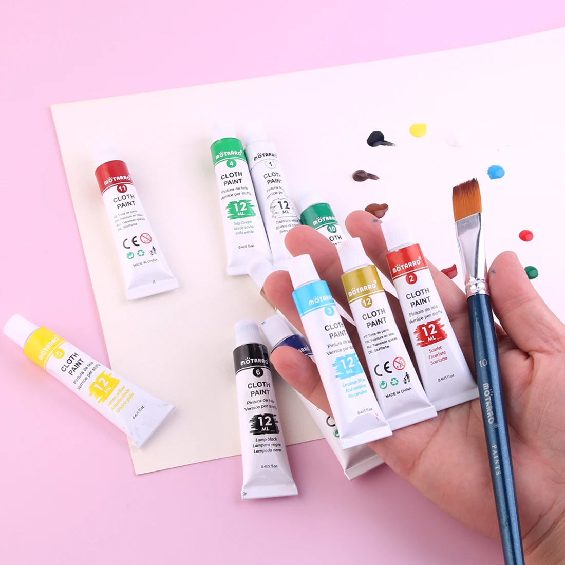 MOTARRO 12 Colors/Box Fabric Paint Set Permanent Textile Paint 12ml for Clothes Canvas Shoes Painting Supplies image 2