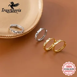 TrustDavis 925 Sterling Silver Minimalism Geometric Faceted Hoop Earring For Fashion Women Men Fashion Punk Fine Jewelry DA2679