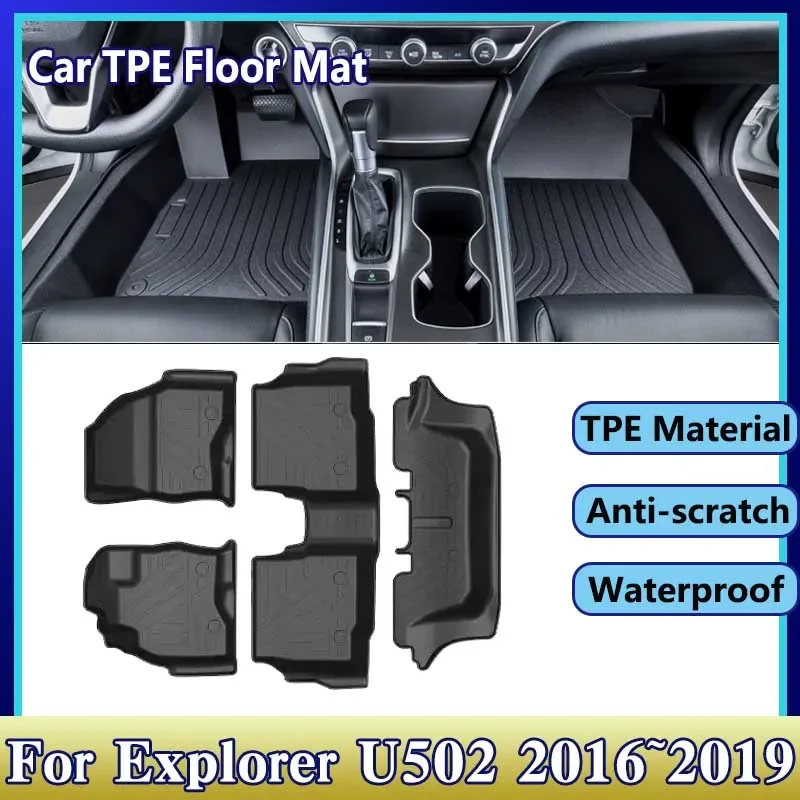 

Car Floor Mats For Ford Explorer U502 2016~2019 7 seats TPE Waterproof Leather Mud Carpet Foot Pad Full Rug Tappeto Accessories