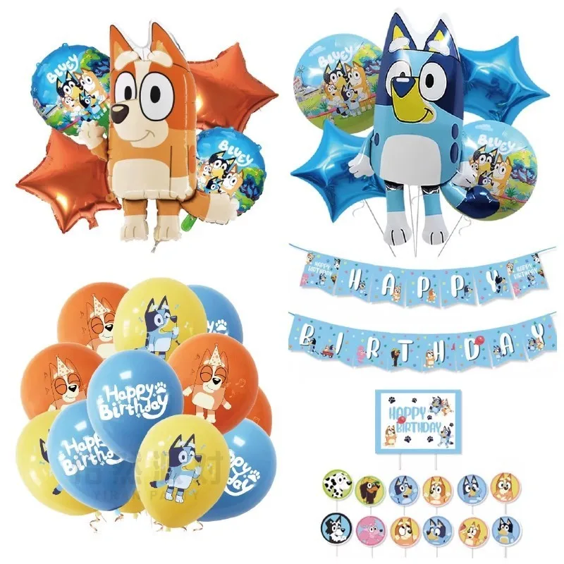 子供のための青い誕生日の風船のセット,10個,旗のバナー,ケーキカード,装飾のレイアウト,パートナーへのギフト