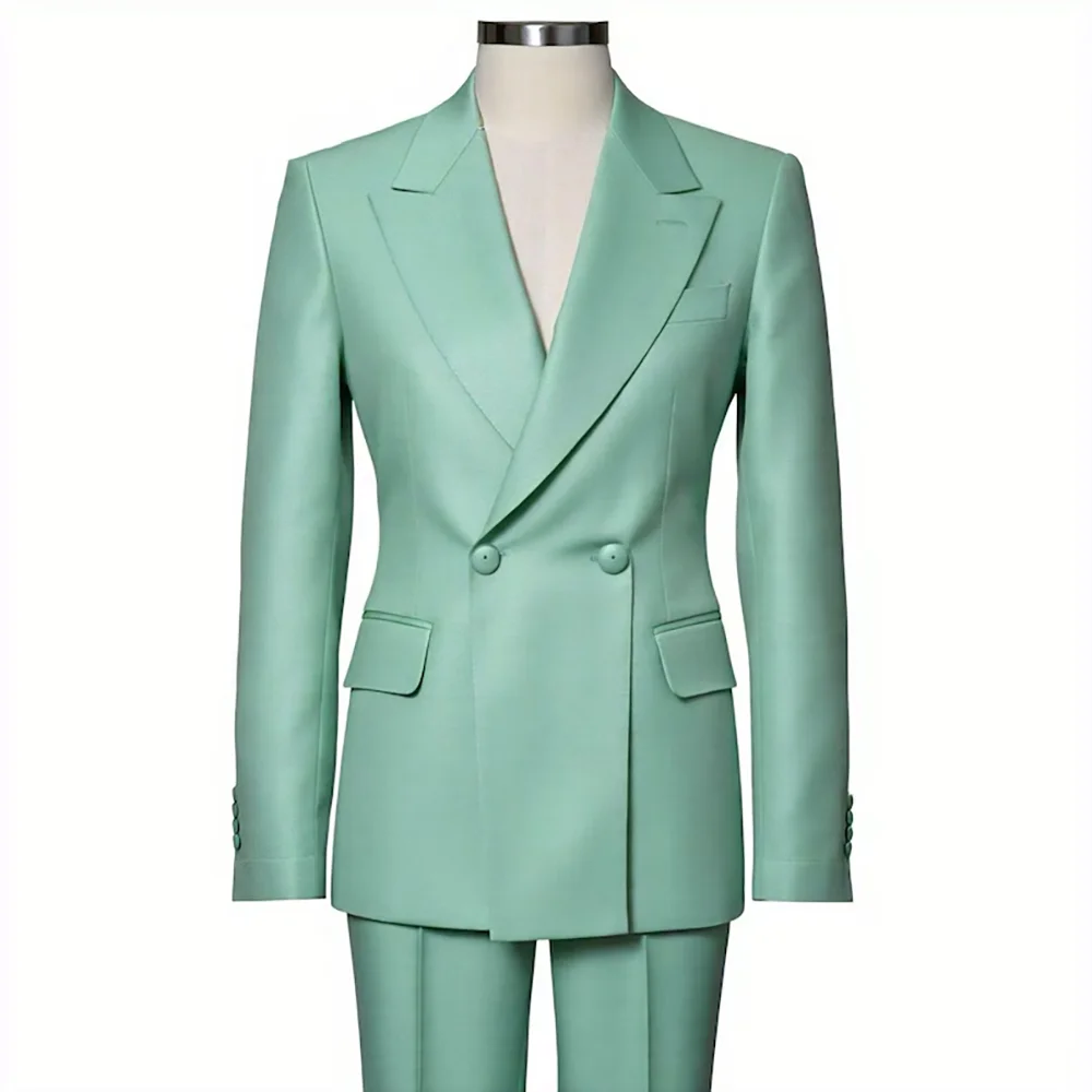 Chic Front Slit Double Breasted Men Suit Two Pieces(Jacket+Pants) Lapel Outfits Casual Party Prom Wedding Set