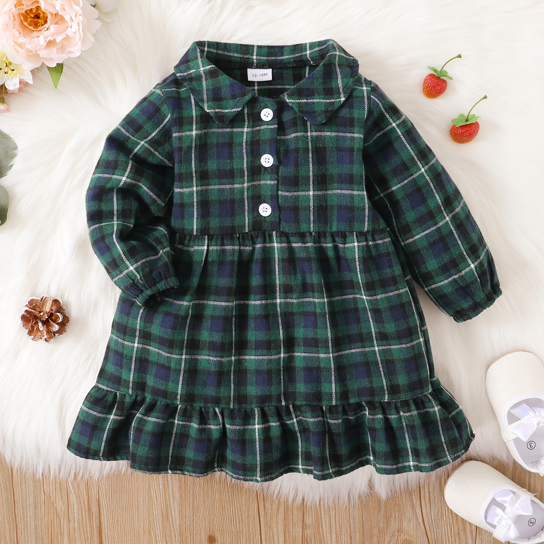 2022 New Baby Girl Christmas Dresses Long Sleeve Red Green Plaid Infant Girls Dress  Knit Crewneck Xmas Costumes