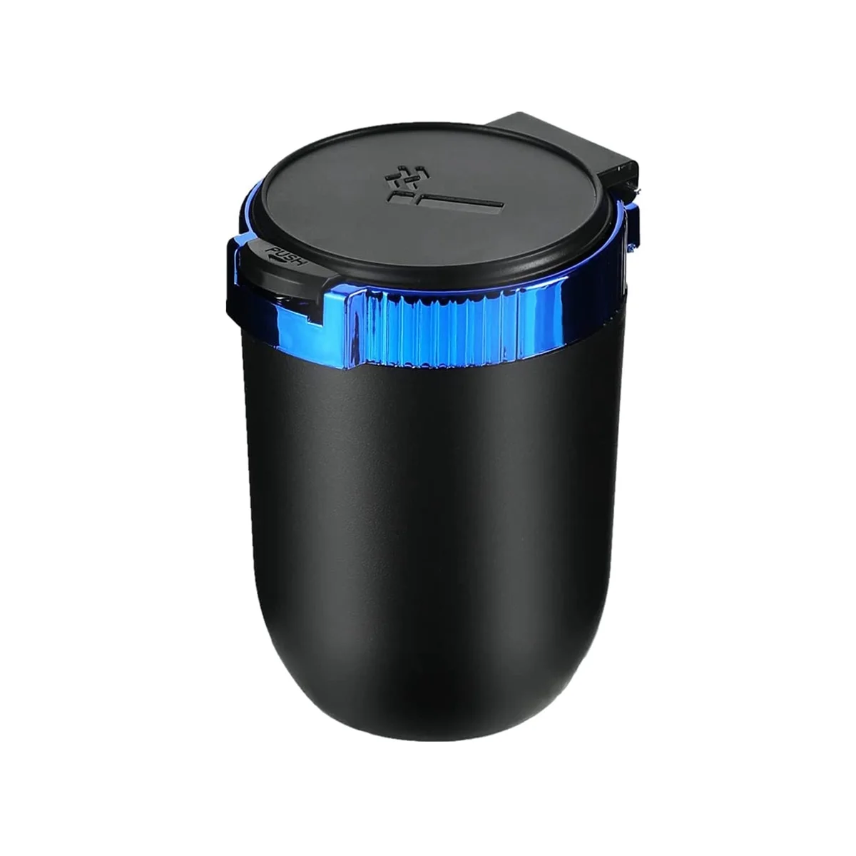 Car Ashtray with Lid Portable Ash Tray Blue Mini Car Trash Can with LED Blue Light Windproof for Outdoor Travel