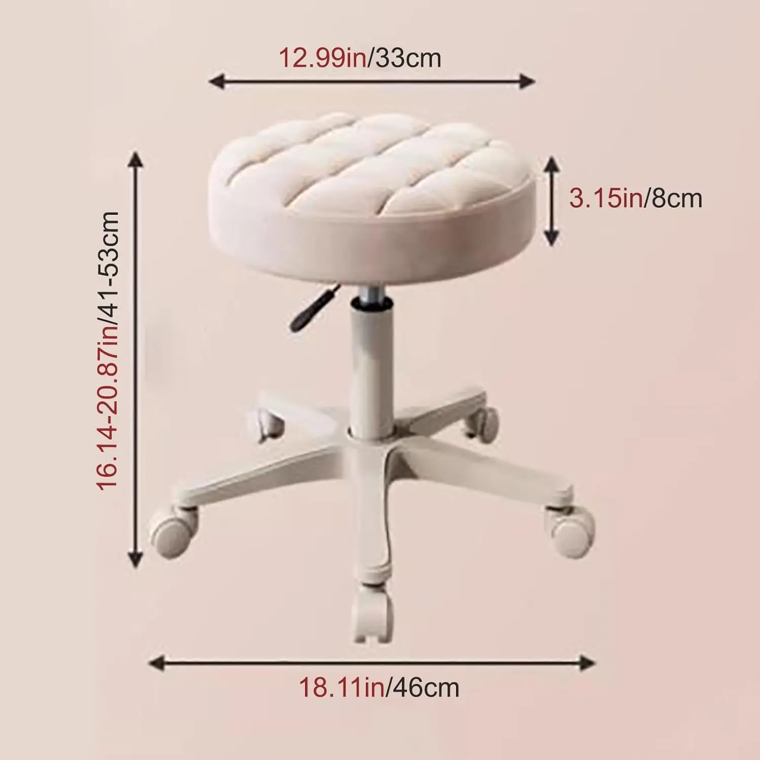 Round Rolling Tattoo Stool PU Leather Vanity Chair Height Adjustable Medical Stool Swivel Drafting SPA Salon Stool With Wheels