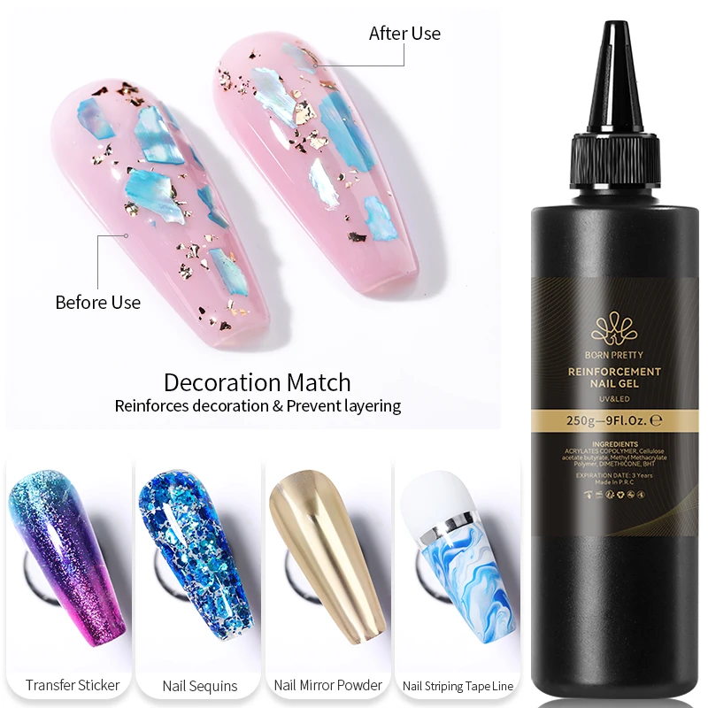 BORN PRETT 250g Base Top Gel Nail Prep Dehydrator Quick Drying Nail-Primers Gel Nail Polish Nail Art Vanish Reinforcement Gel