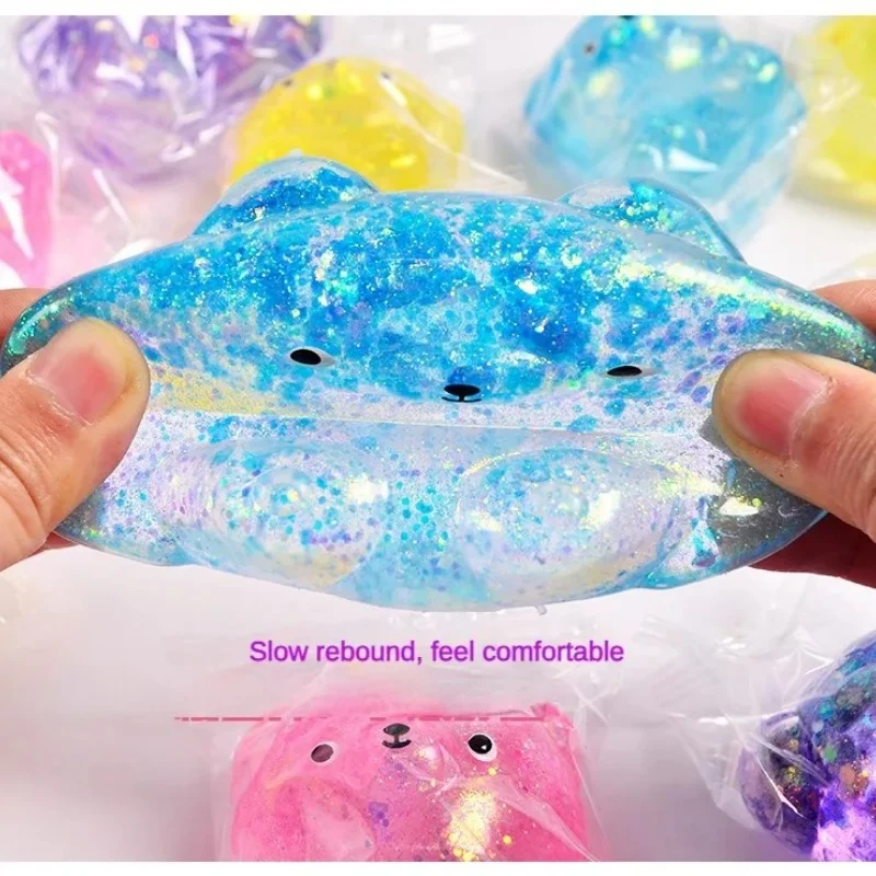Bear Squishy Toys Glitter Stress Balls for Anxiety Relaxation Adorable Animal Squishies Fidget Toys for Kids Party Favors Gifts
