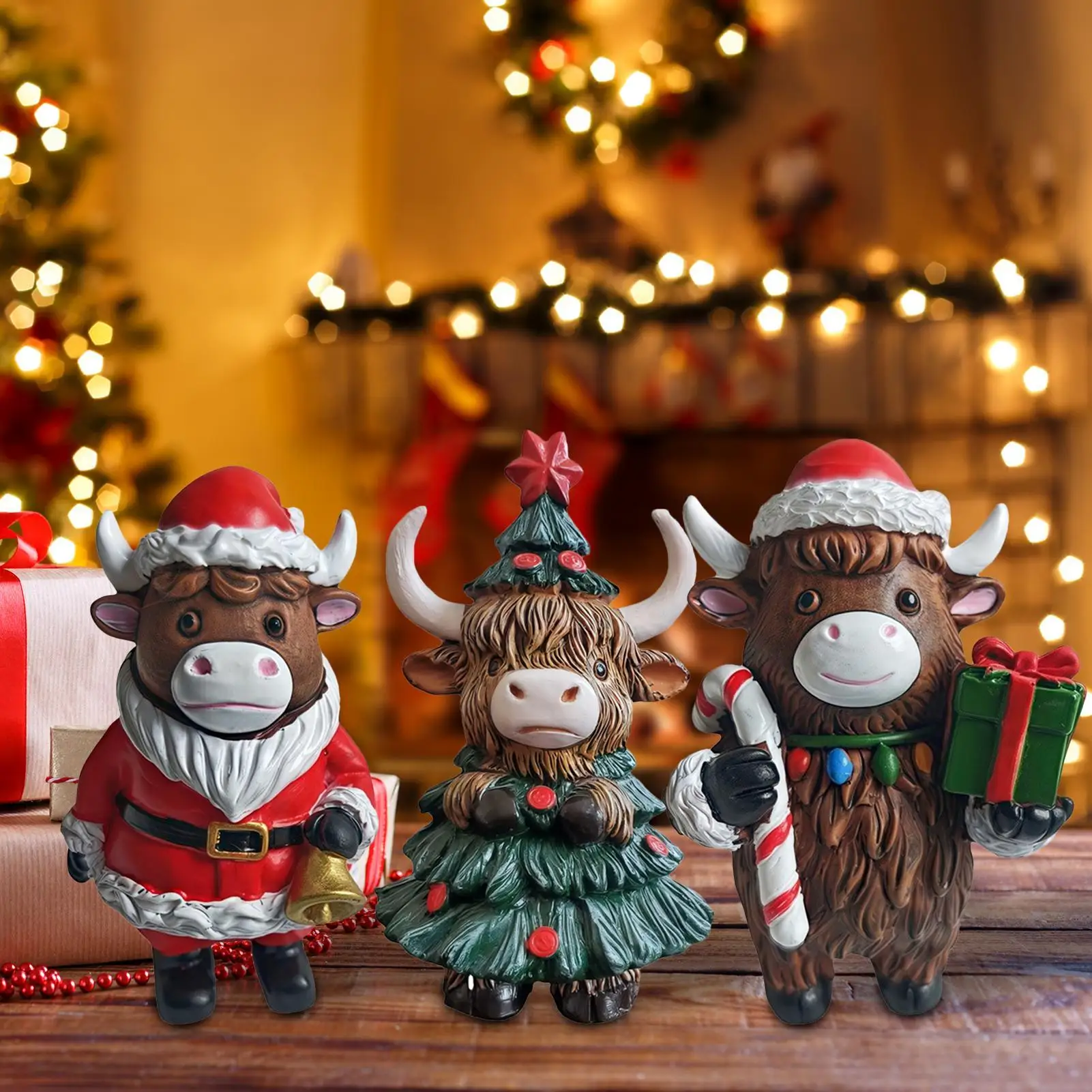Figuras de vaca de las tierras altas, decoración navideña de cocina de vaca de las tierras altas, adorno bonito rústico para dormitorio, granja, baño, aula, cocina